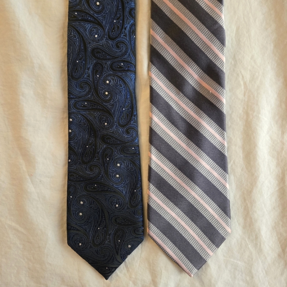 2 Ties Chaps blue paisley & Merona pink & grey stripe